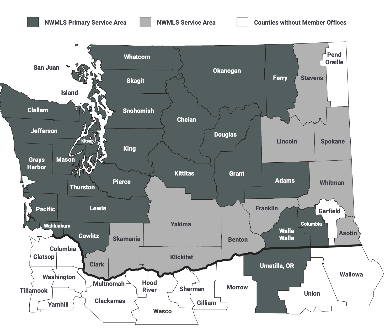 Area map showing the counties that NWMLS serves.